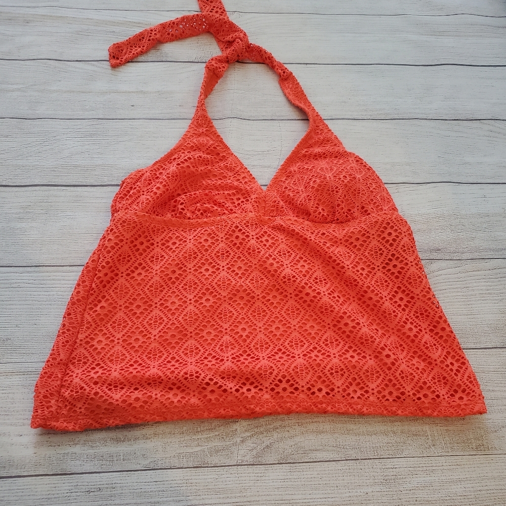 Catalina Womens orange crochet halter top. Size medium.